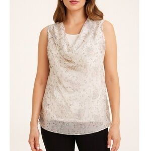 Cosmo Made in Italy SZ M blouse silk blend floral print cowl neck sheer overlay